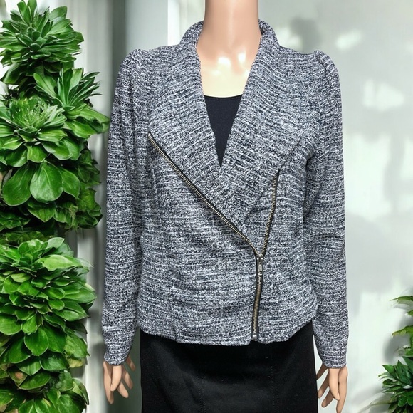 Banana Republic Black & White Boule Lurex Zipper Moto Style Jacket - Picture 9 of 16